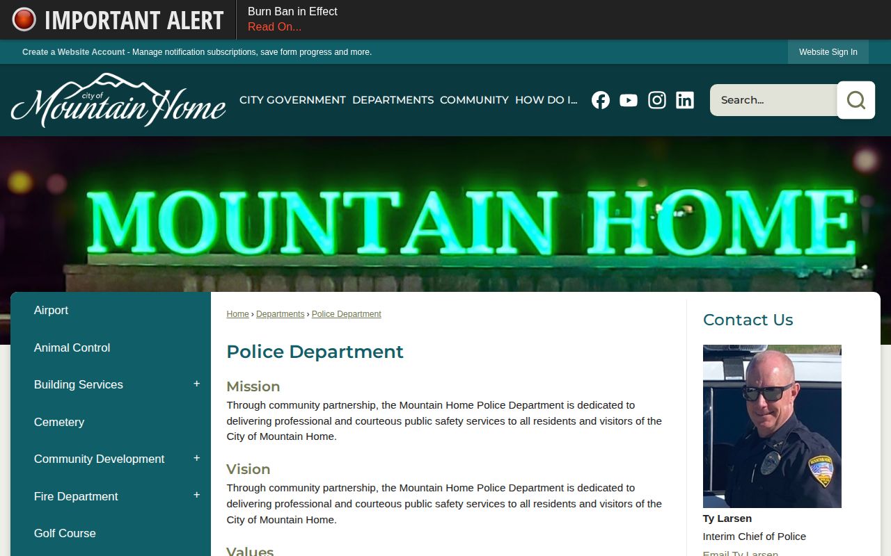 Official Mountain Home Police Department webpage